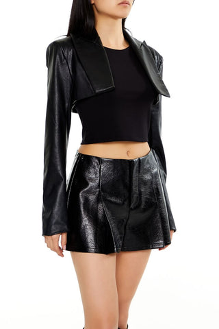 Faux Leather Cropped Blazer