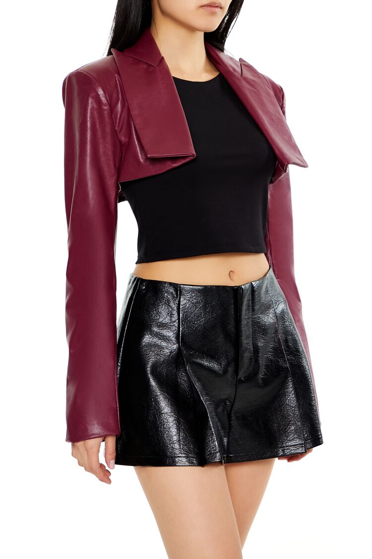  Forever 21 Faux Leather Cropped Blazer - black-swatch - Bonton