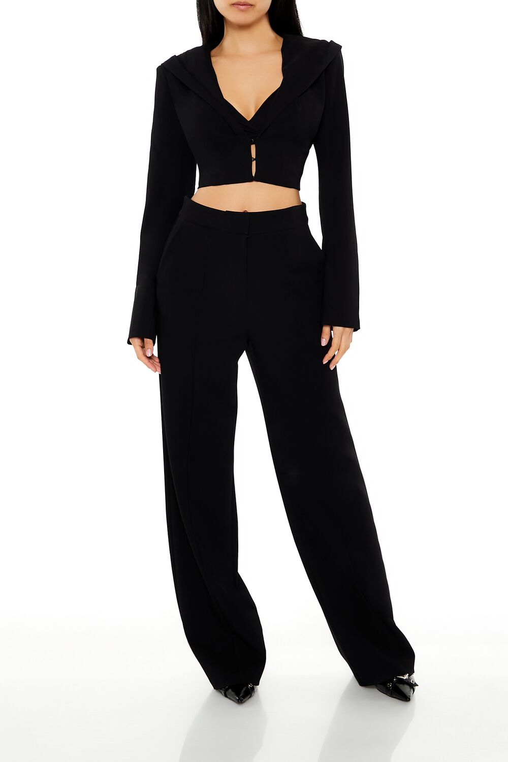  Forever 21 Plunging Hooded Cropped Blazer - white - Bonton