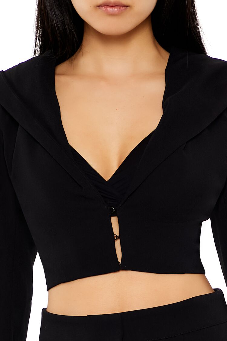  Forever 21 Plunging Hooded Cropped Blazer - white - Bonton