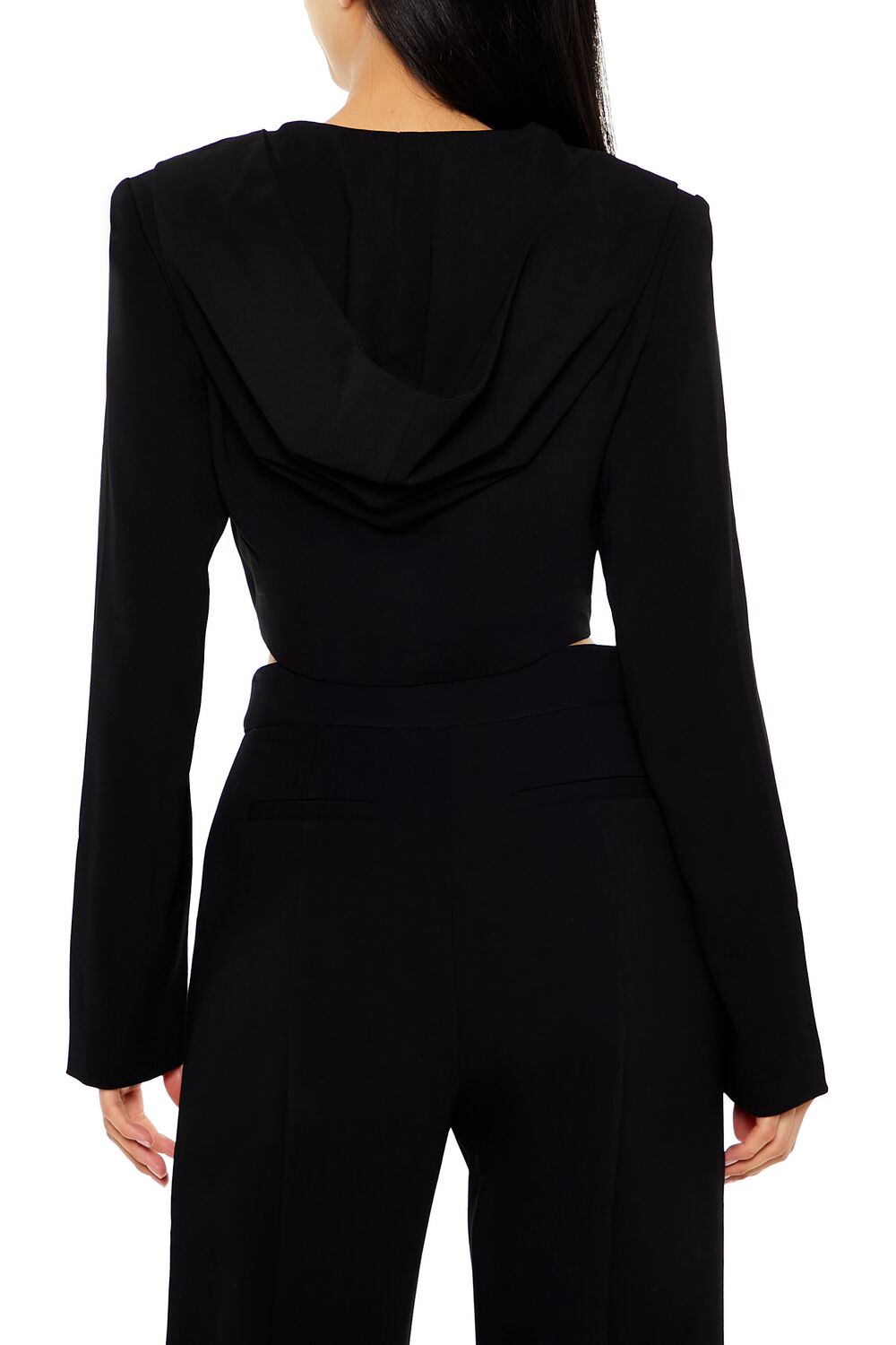  Forever 21 Plunging Hooded Cropped Blazer - white - Bonton