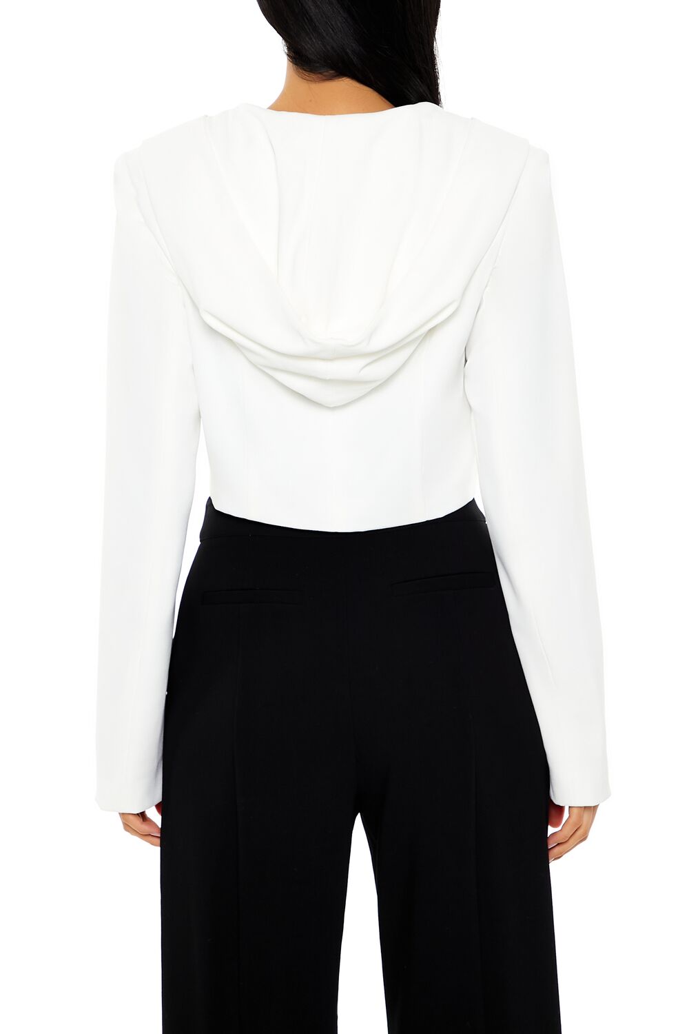  Forever 21 Plunging Hooded Cropped Blazer - white - Bonton