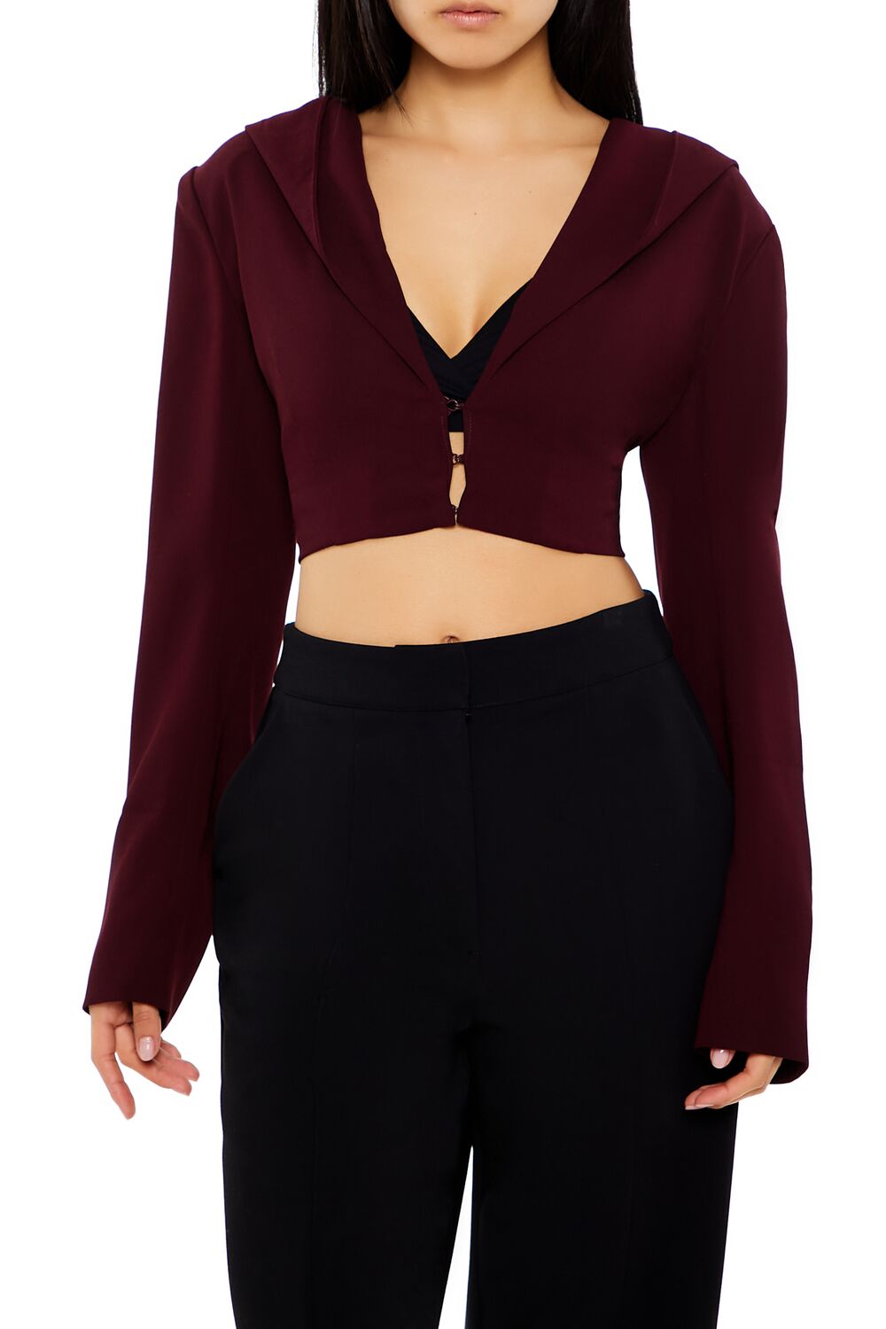  Forever 21 Plunging Hooded Cropped Blazer - white - Bonton