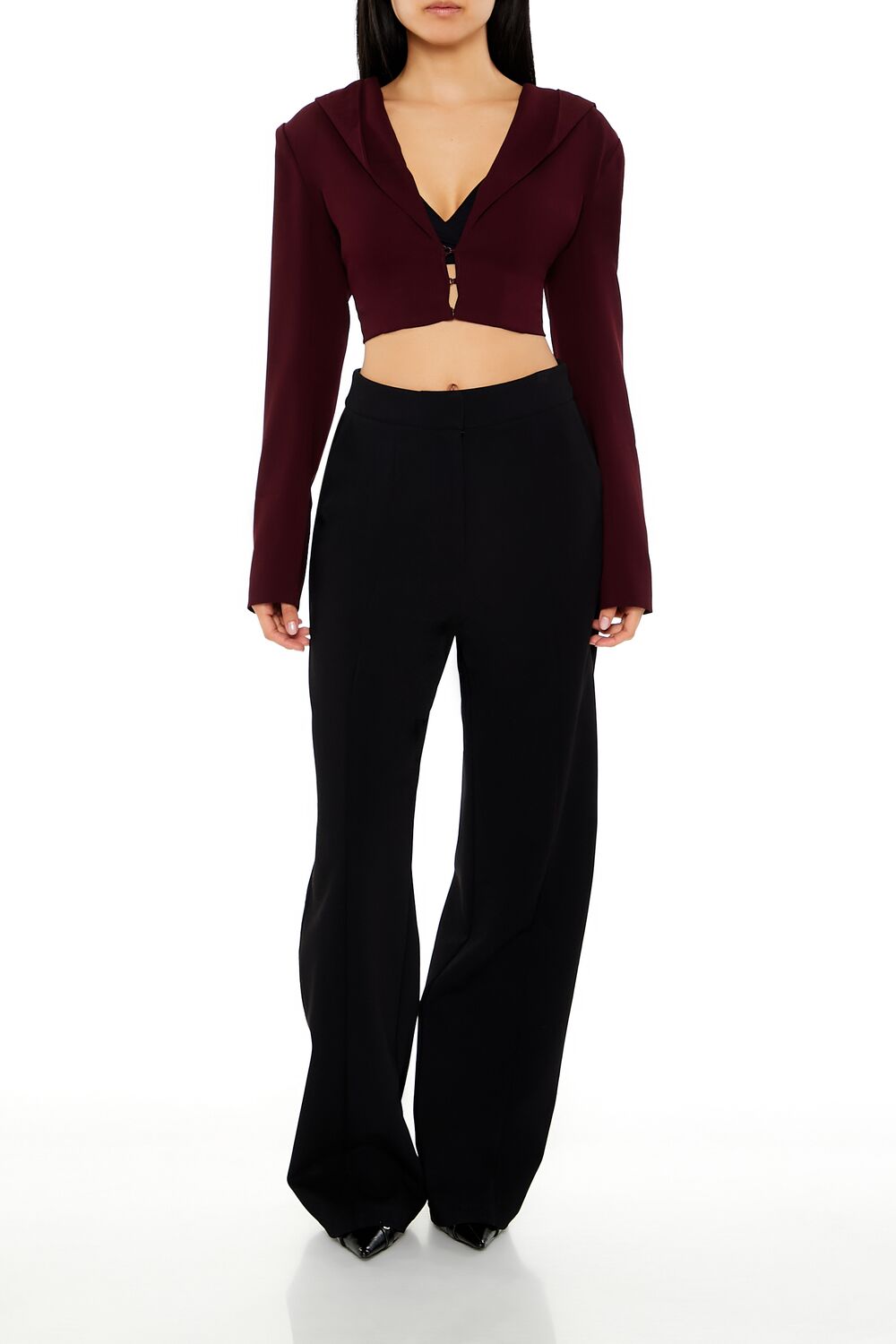  Forever 21 Plunging Hooded Cropped Blazer - white - Bonton
