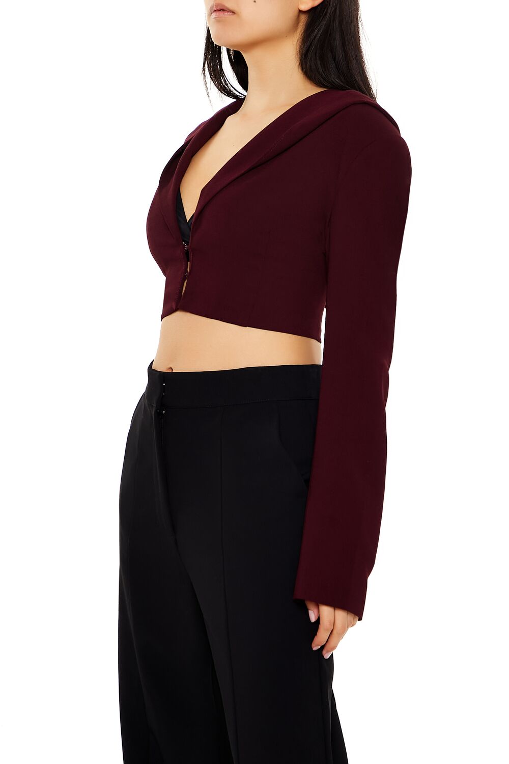  Forever 21 Plunging Hooded Cropped Blazer - white - Bonton
