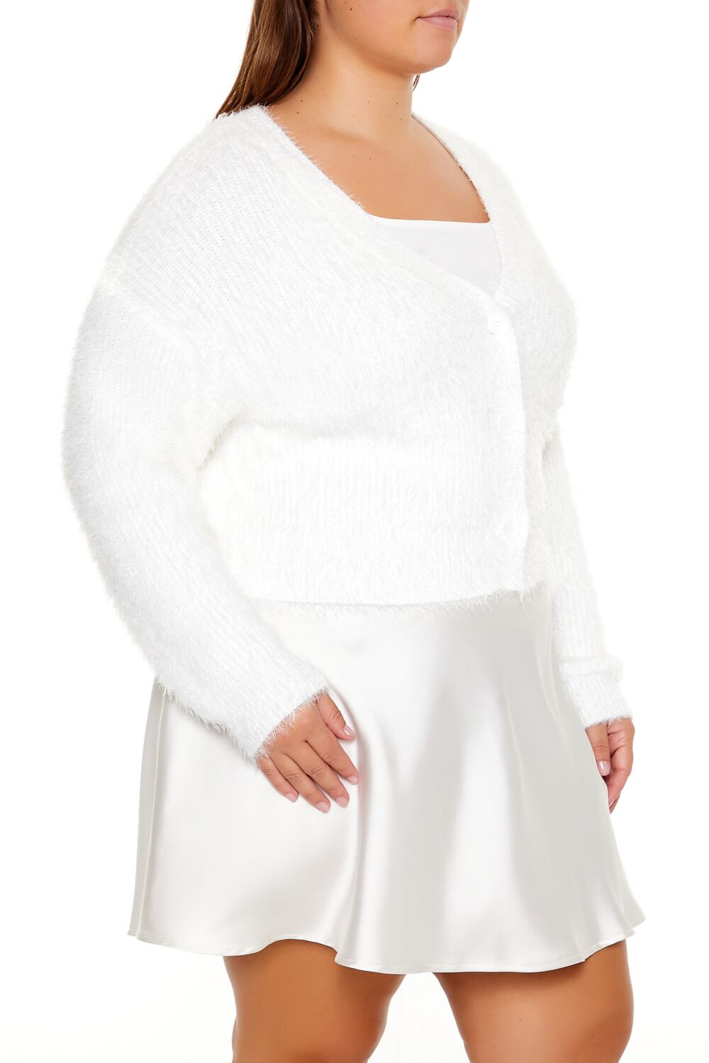  Forever 21 Plus Size Fuzzy Cardigan Sweater - white - Bonton
