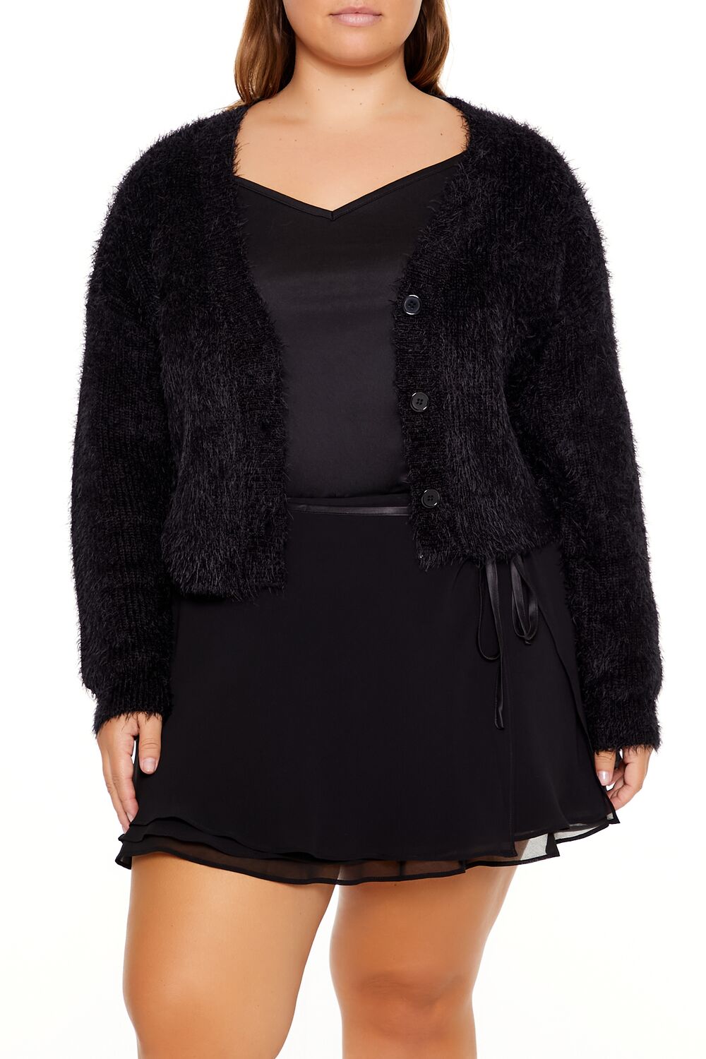  Forever 21 Plus Size Fuzzy Cardigan Sweater - white - Bonton
