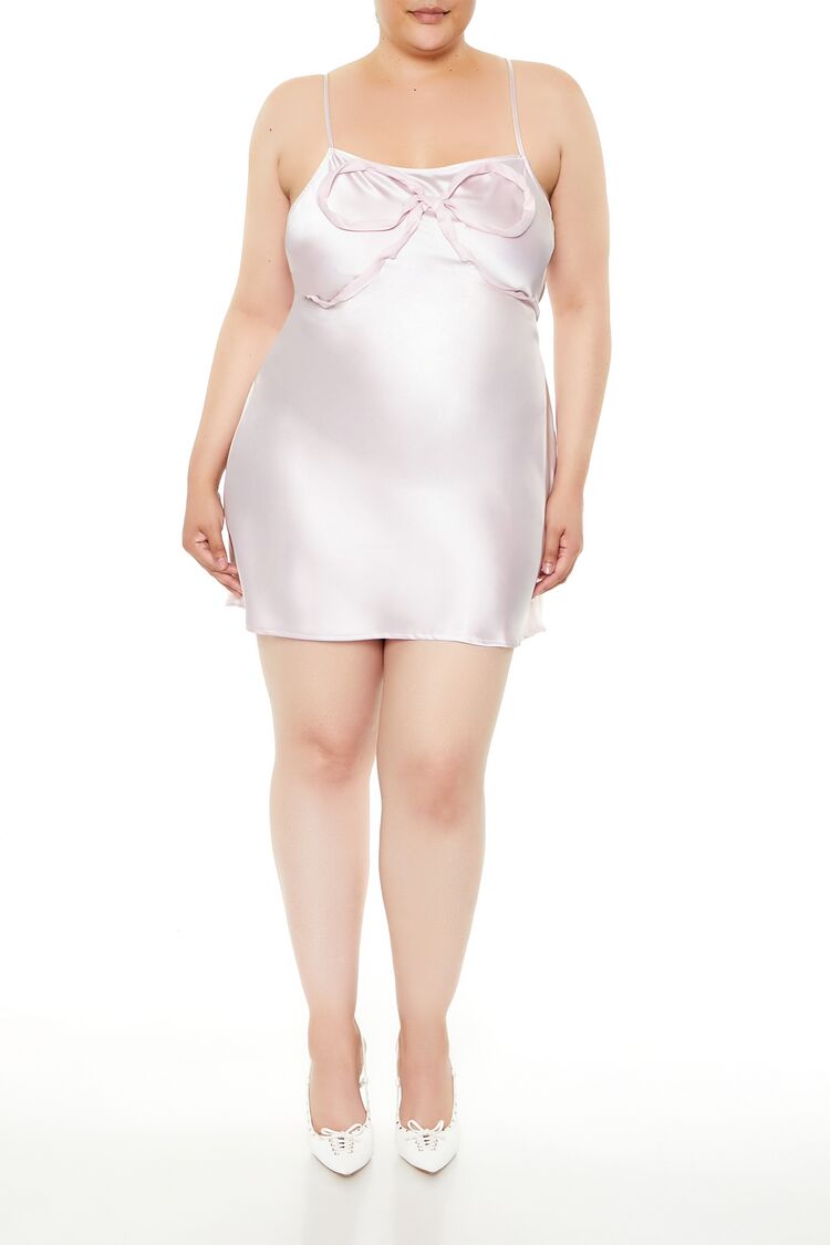  Forever 21 Plus Size Satin Bow Mini Slip Dress - pink - Bonton