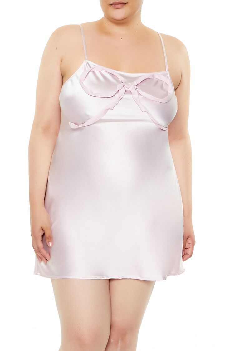  Forever 21 Plus Size Satin Bow Mini Slip Dress - pink - Bonton