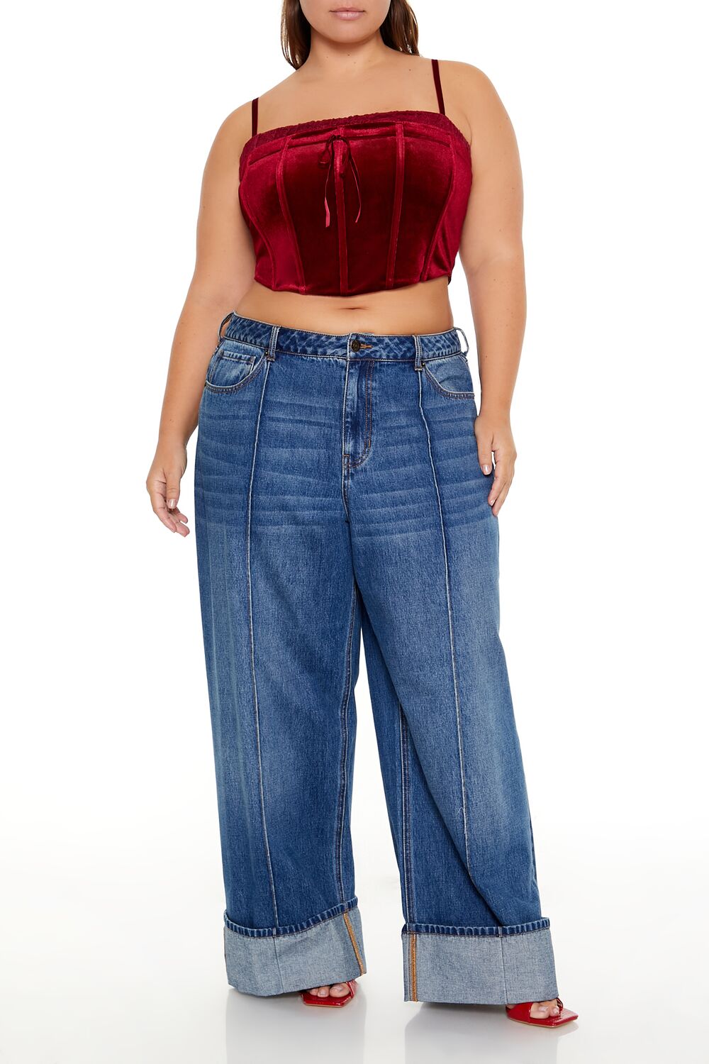  Forever 21 Plus Size Velvet Cropped Cami - merlot - Bonton