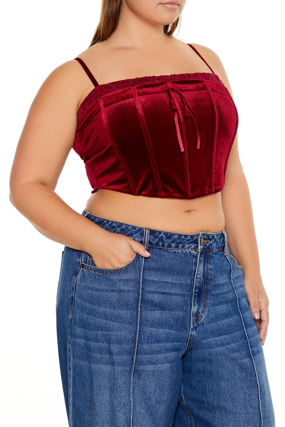  Forever 21 Plus Size Velvet Cropped Cami - merlot - Bonton