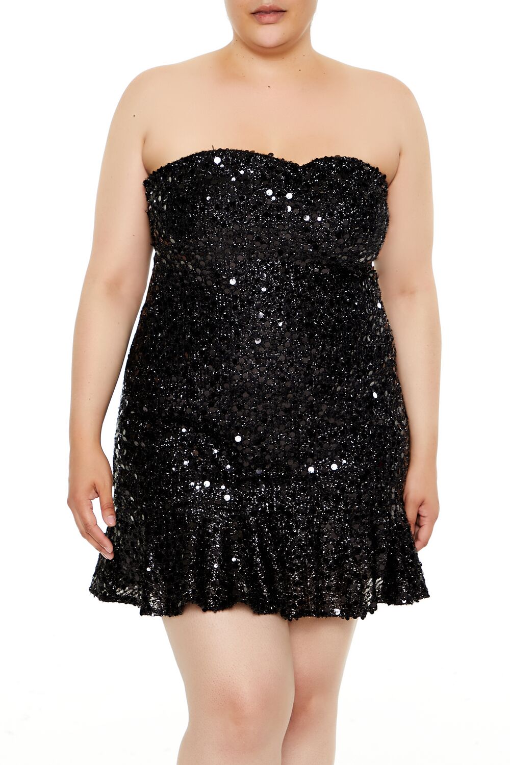  Forever 21 Plus Size Sequin Sweetheart Mini Dress - silver - Bonton