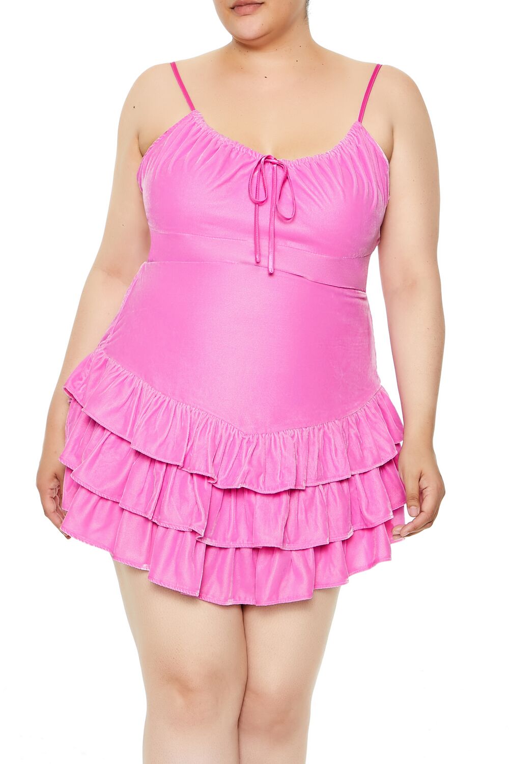  Forever 21 Plus Size Tiered Velvet Mini Dress - azalea - Bonton