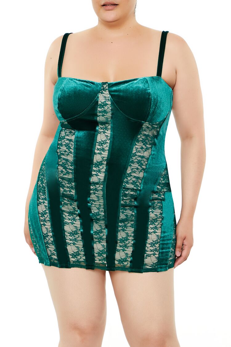  Forever 21 Plus Size Lace & Velvet Mini Dress - black - Bonton