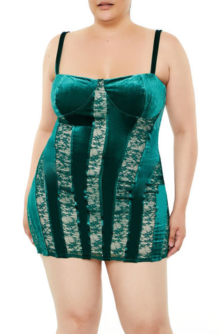 Plus Size Lace & Velvet Mini Dress