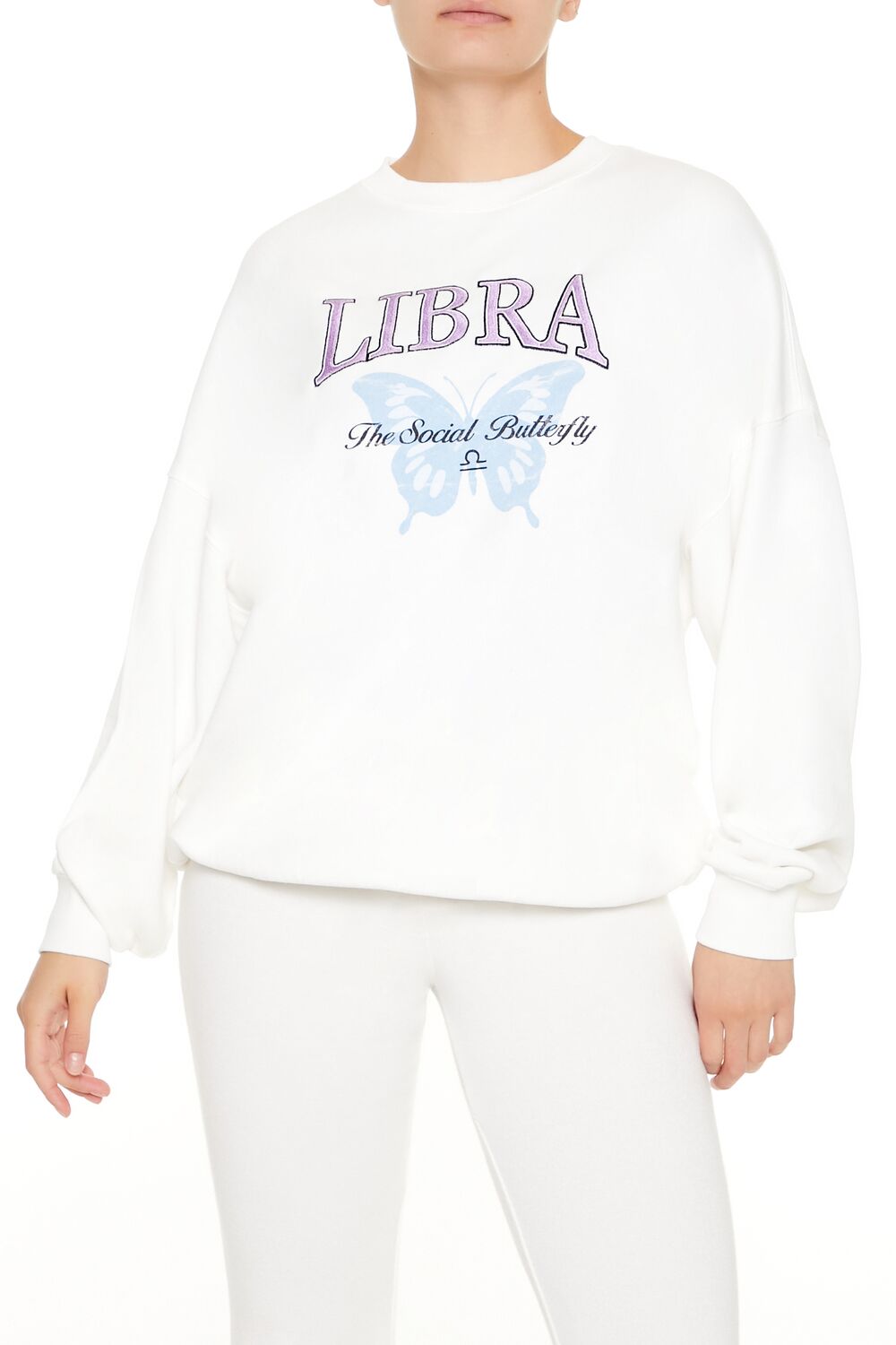  Forever 21 Libra The Social Butterfly Pullover - white multi - Bonton