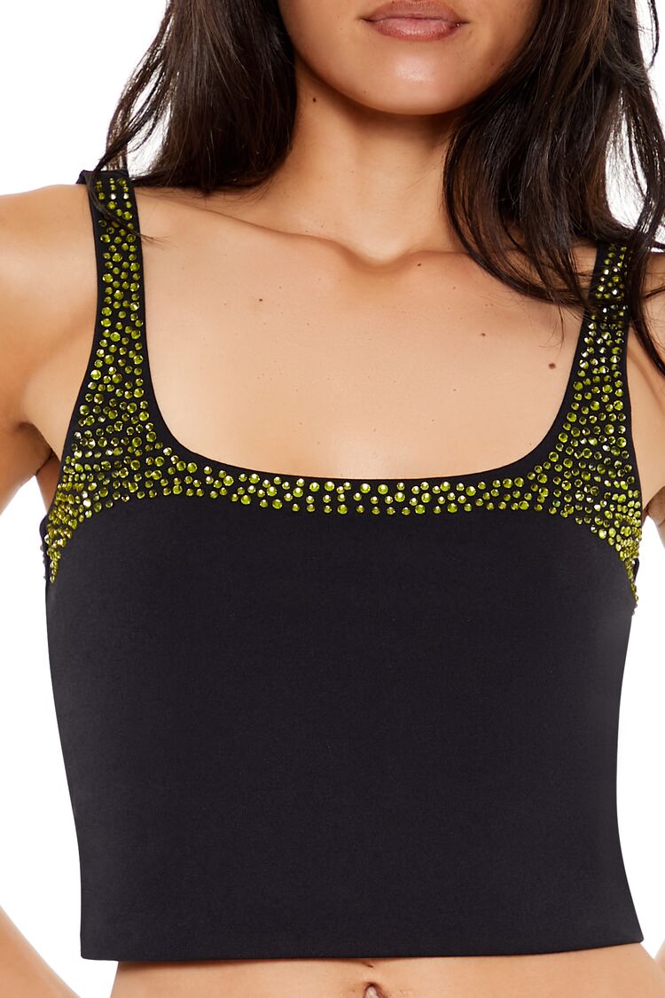  Forever 21 Rhinestone Cropped Tank Top - white - Bonton