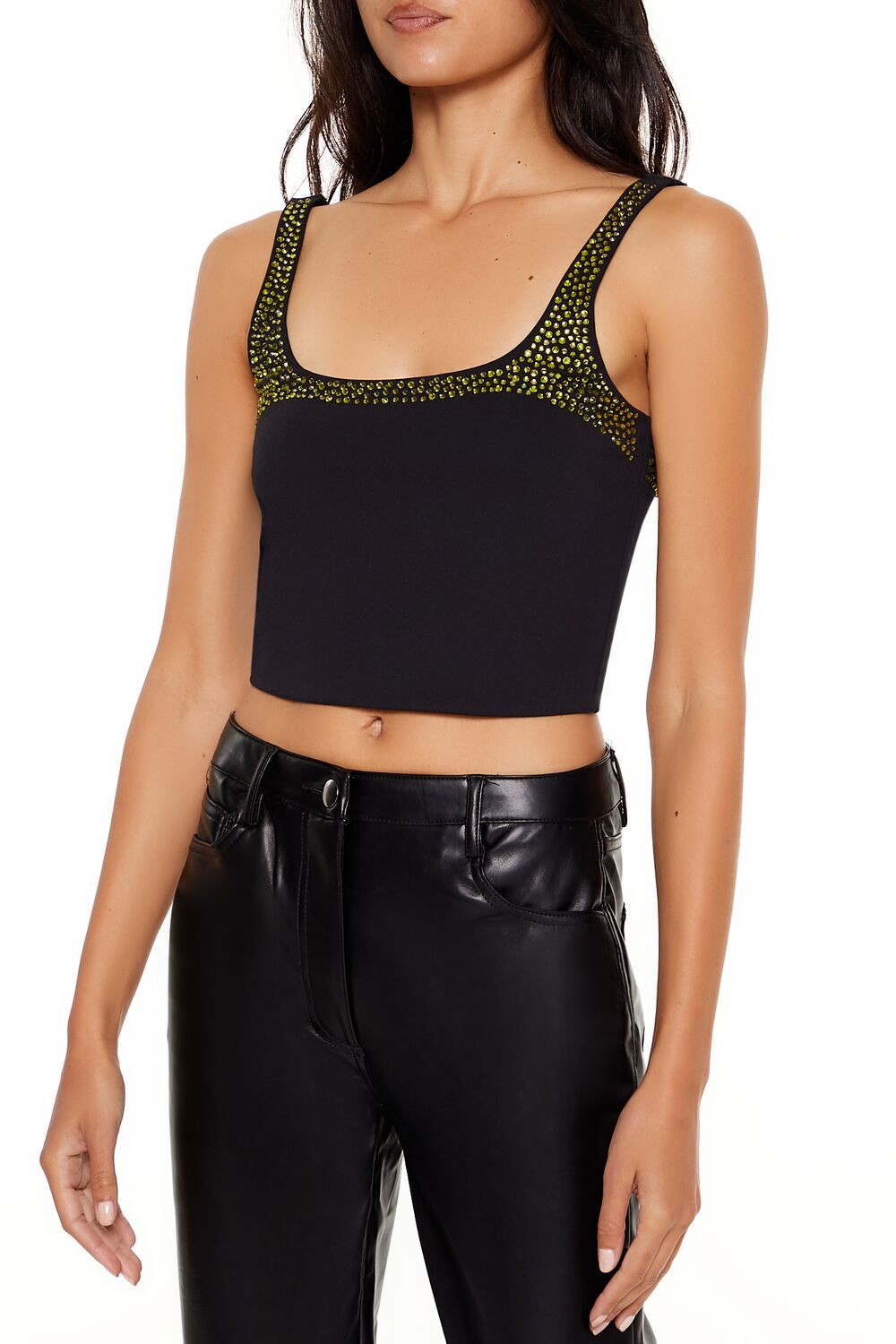  Forever 21 Rhinestone Cropped Tank Top - white - Bonton