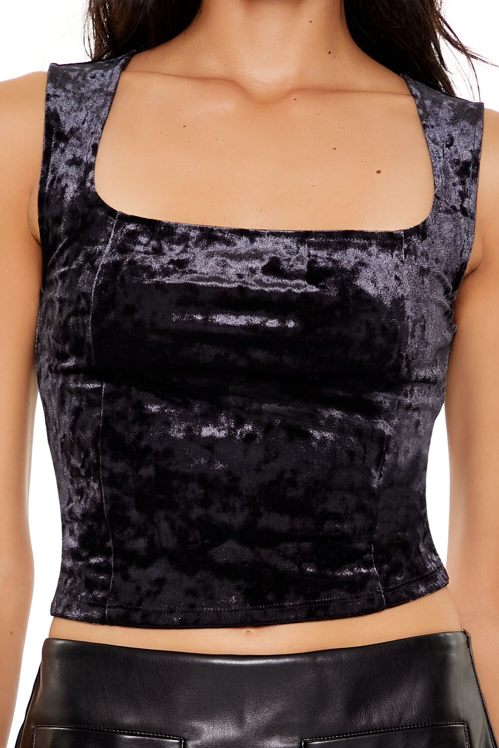  Forever 21 Crushed Velvet Crop Top - black - Bonton