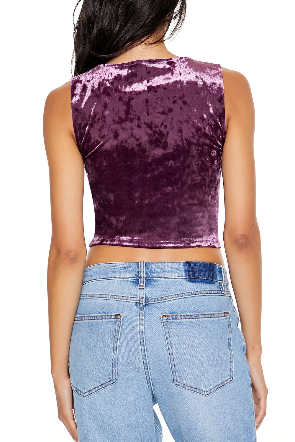  Forever 21 Crushed Velvet Crop Top - black - Bonton