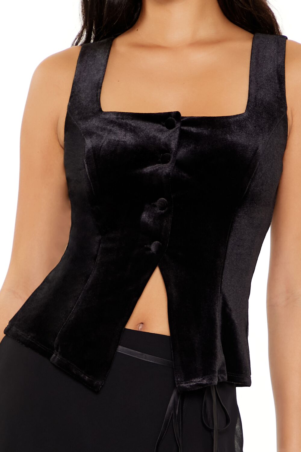  Forever 21 Velvet Button-Front Tank Top - black - Bonton
