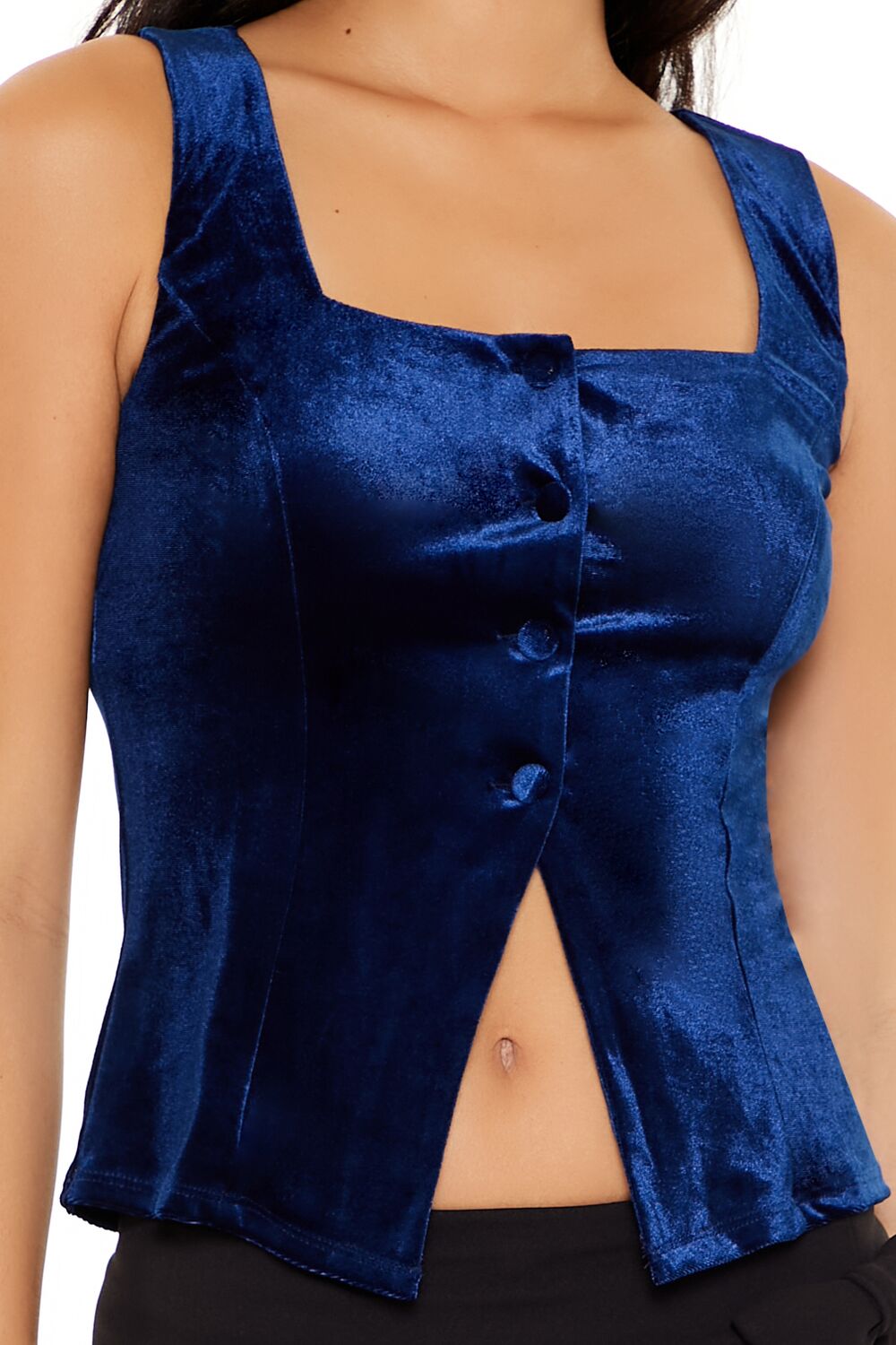  Forever 21 Velvet Button-Front Tank Top - black - Bonton