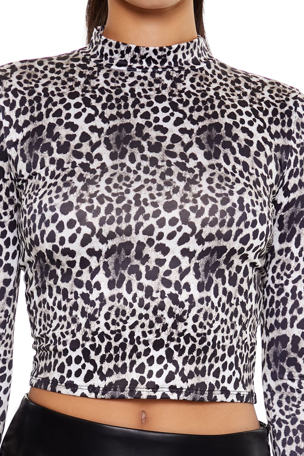 Forever 21 Leopard Mock Neck Crop Top - brown multi - Bonton