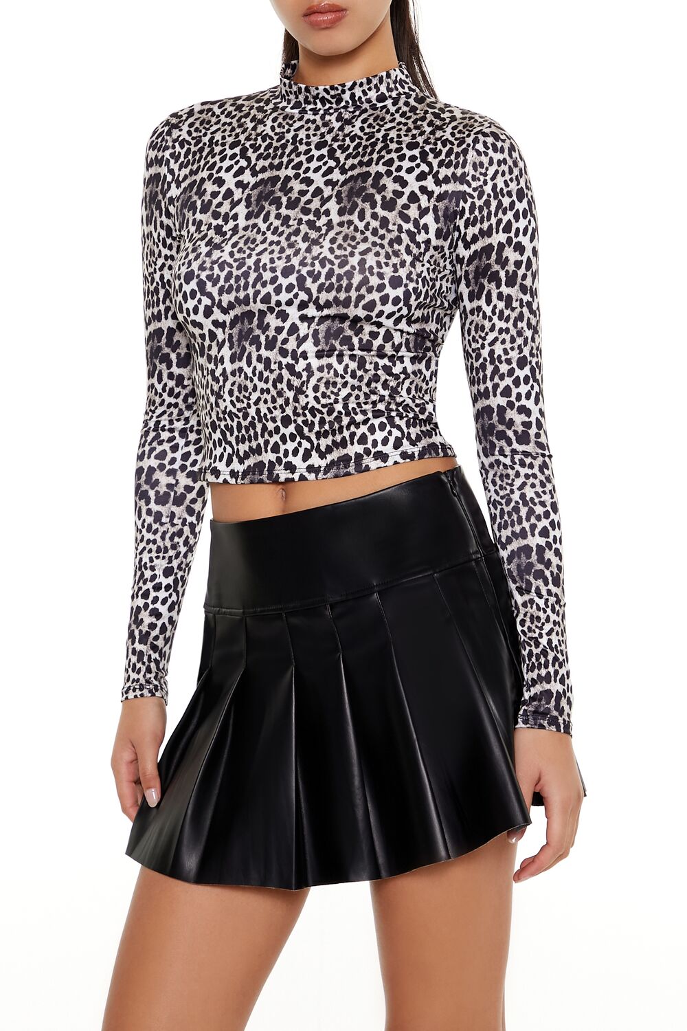  Forever 21 Leopard Mock Neck Crop Top - brown multi - Bonton