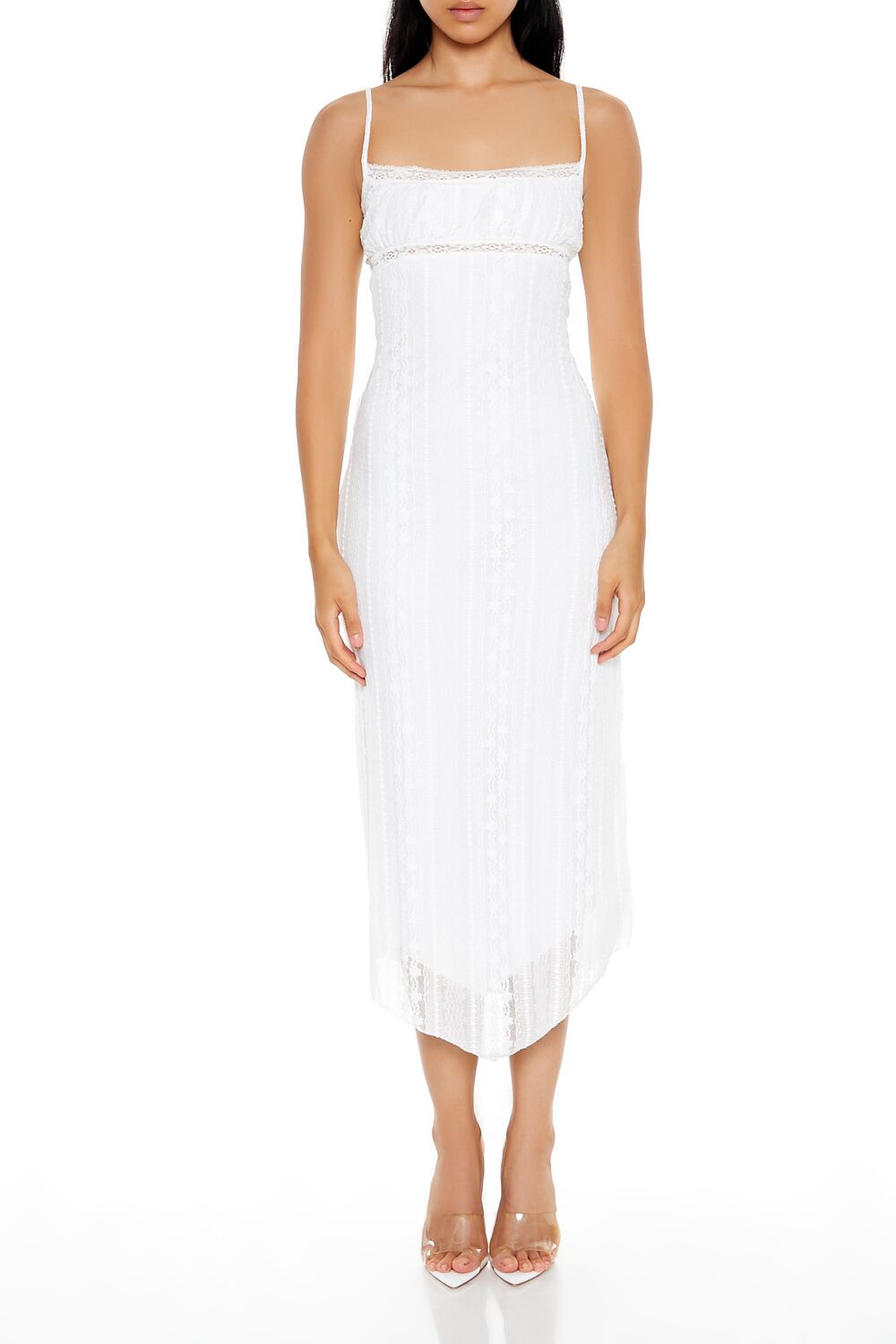  Forever 21 Eyelash Lace Cami Midi Dress - ivory - Bonton