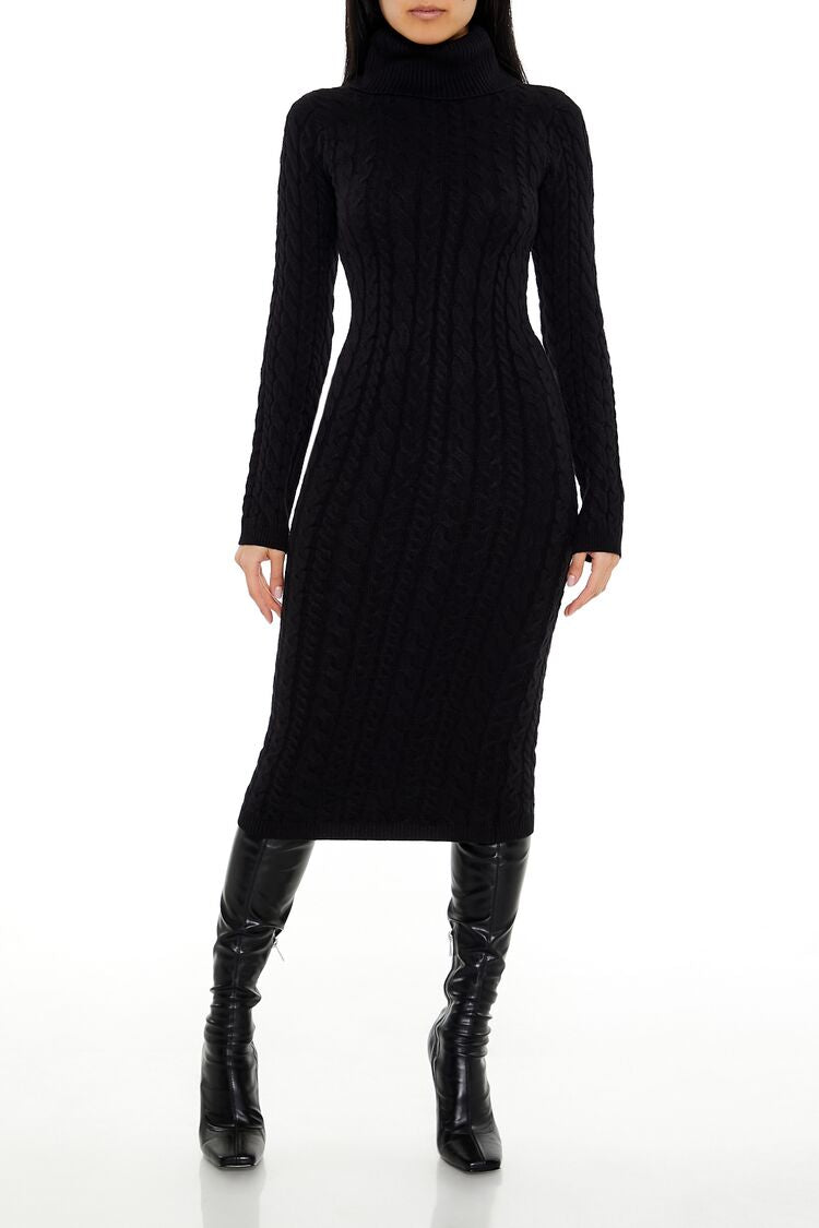  Forever 21 Cable Knit Midi Sweater Dress - heather-grey - Bonton