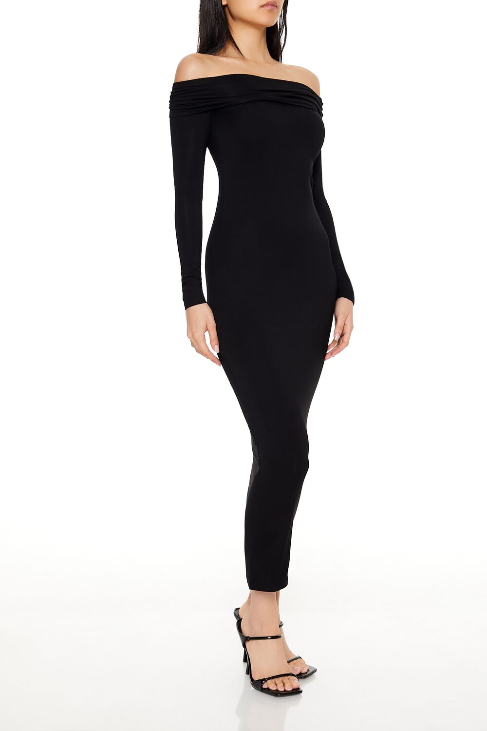  Forever 21 Foldover Off-the-Shoulder Midi Dress - black-swatch - Bonton
