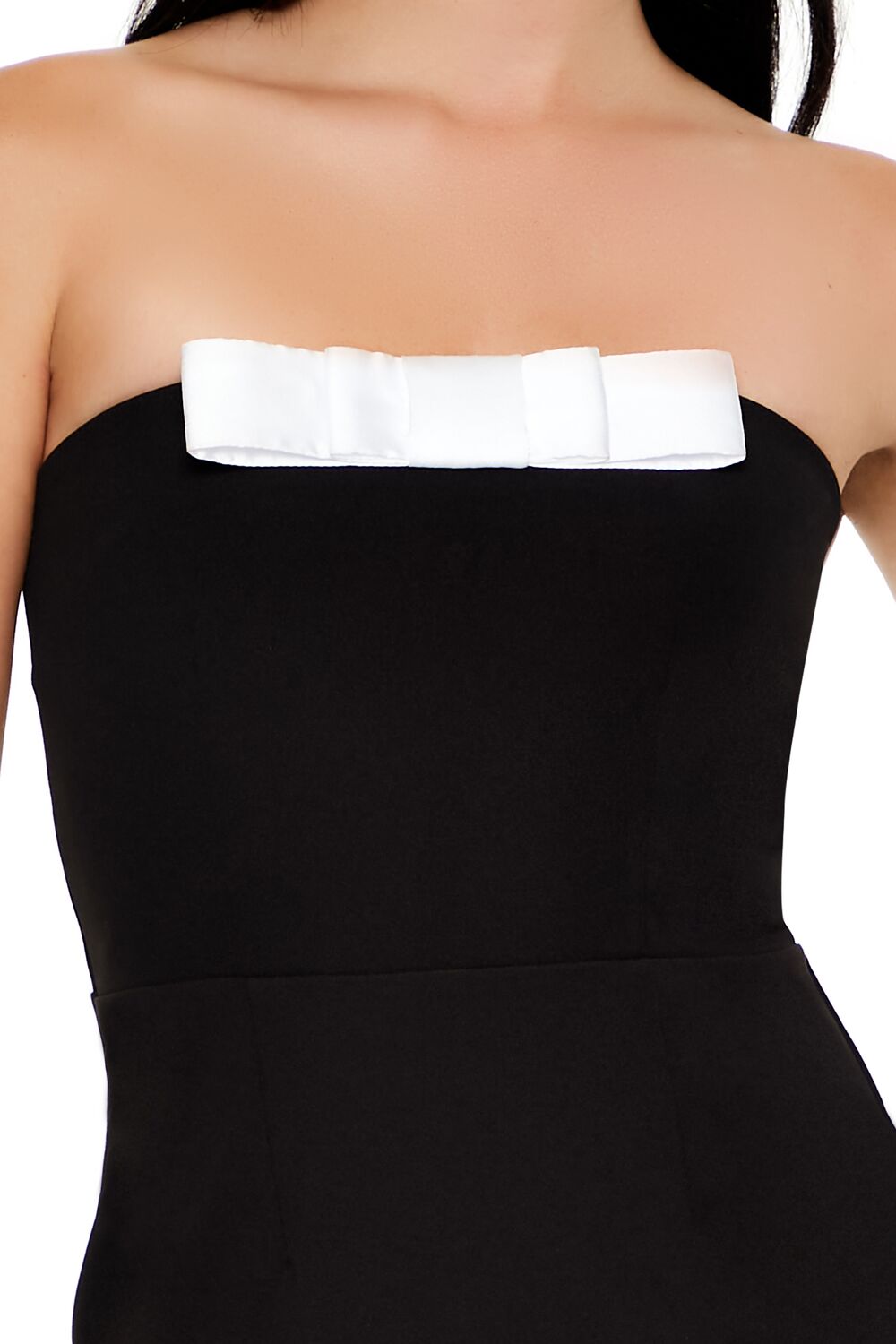  Forever 21 Two-Tone Bow Tube Mini Dress - black-ivory-swatch - Bonton