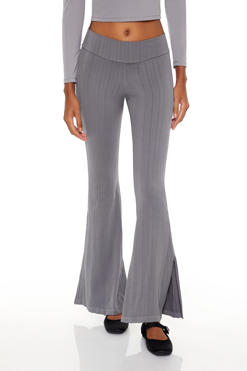  Forever 21 Seamless High-Rise Flare Pants - dark-grey - Bonton