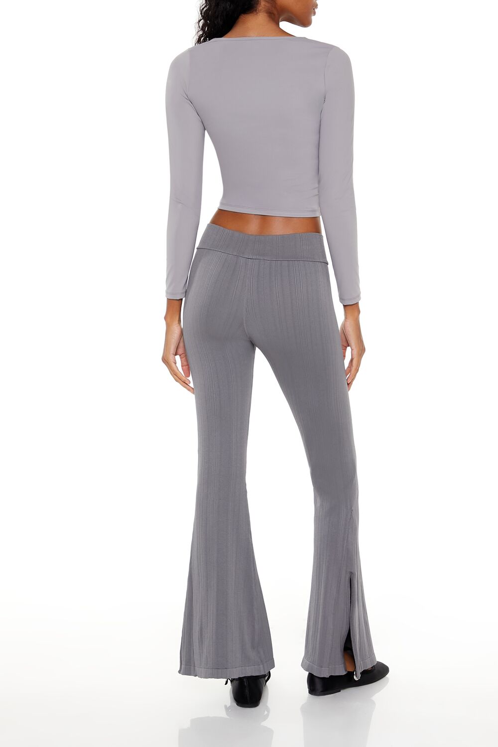 Forever 21 Seamless High-Rise Flare Pants - dark-grey - Bonton
