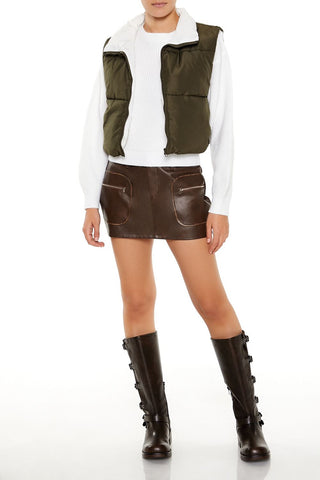 Quilted Cropped Zip-Up Vest