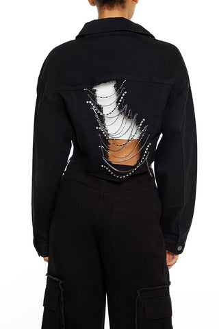 Rhinestone Chain Denim Jacket