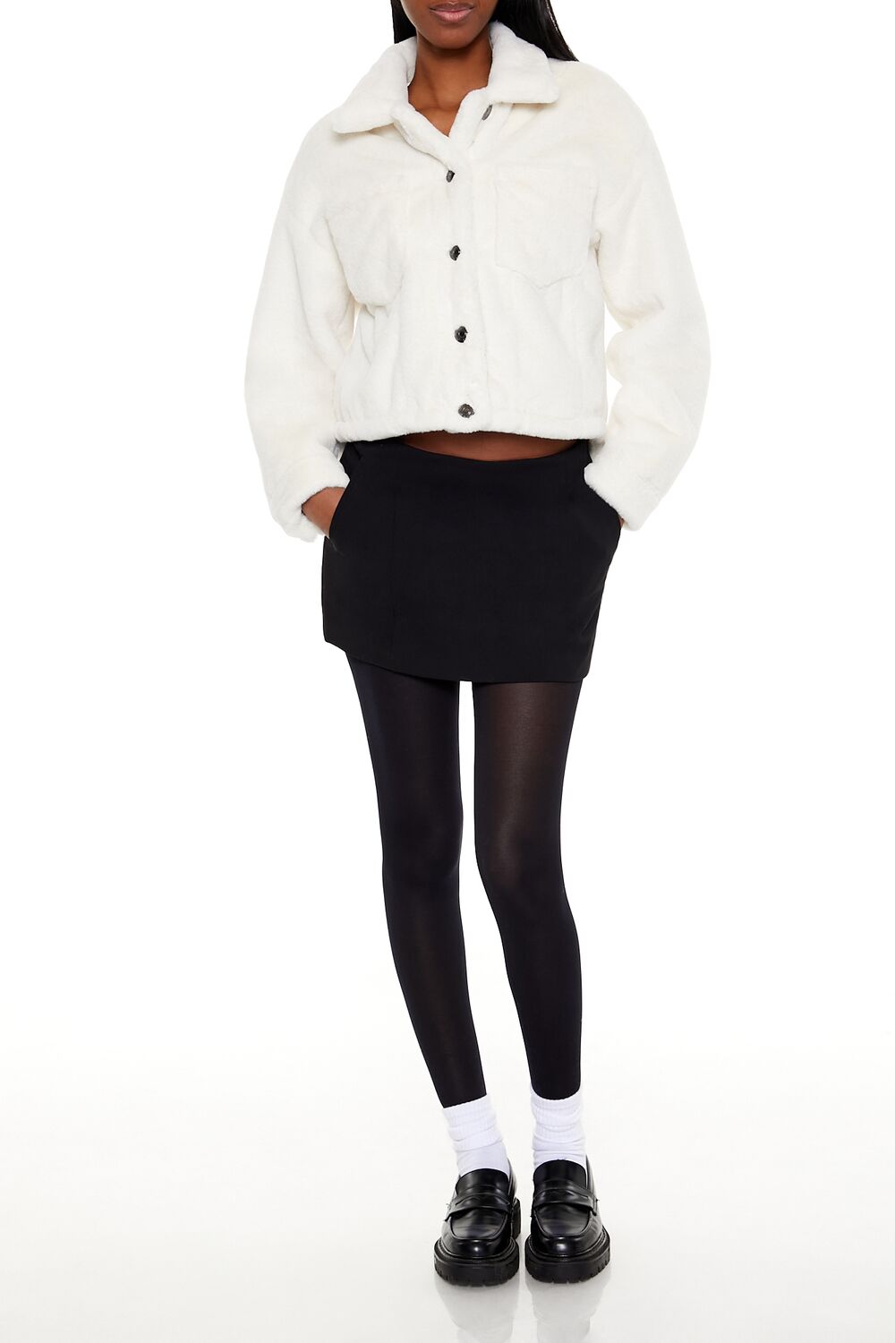  Forever 21 Faux Fur Cropped Shacket - egret-swatch - Bonton