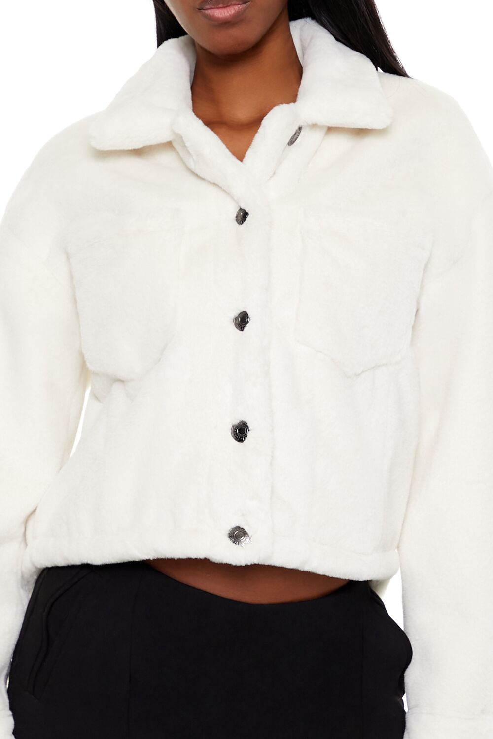  Forever 21 Faux Fur Cropped Shacket - egret-swatch - Bonton
