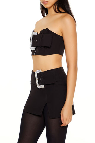 Rhinestone Buckle Tube Crop Top
