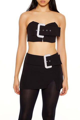 Rhinestone Buckle Tube Crop Top