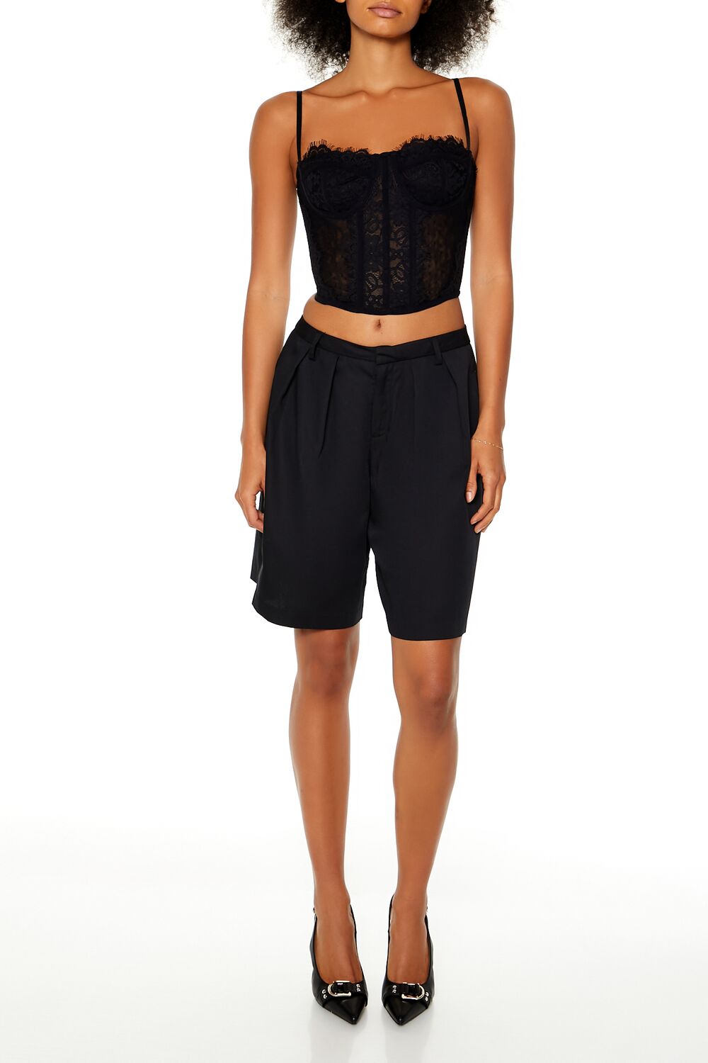  Forever 21 Lace Cropped Bustier Cami - black - Bonton