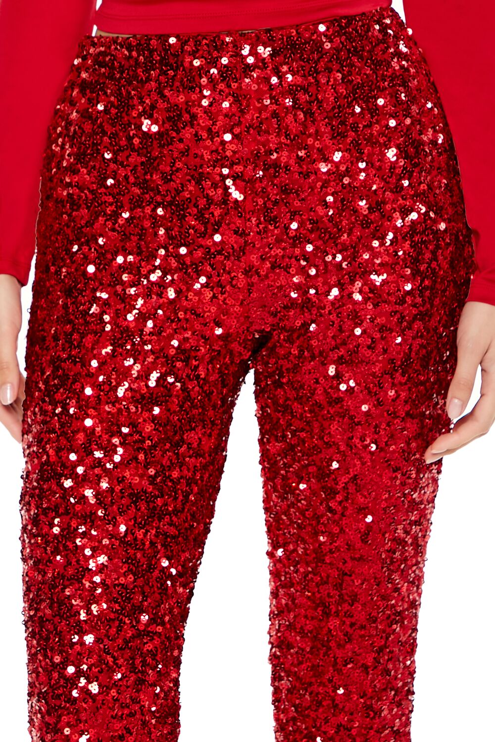  Forever 21 Sequin Mid-Rise Flare Pants - red - Bonton