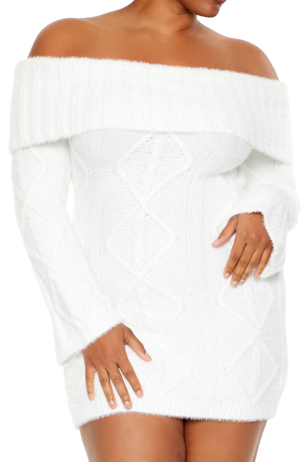  Forever 21 Plus Size Cable Knit Mini Sweater Dress - egret - Bonton