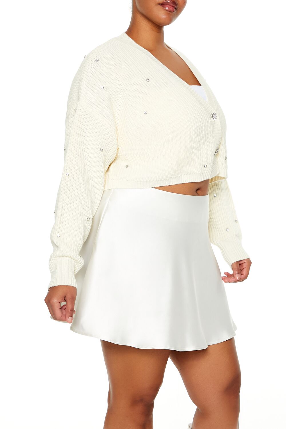  Forever 21 Plus Size Rhinestone Cardigan Sweater - egret - Bonton