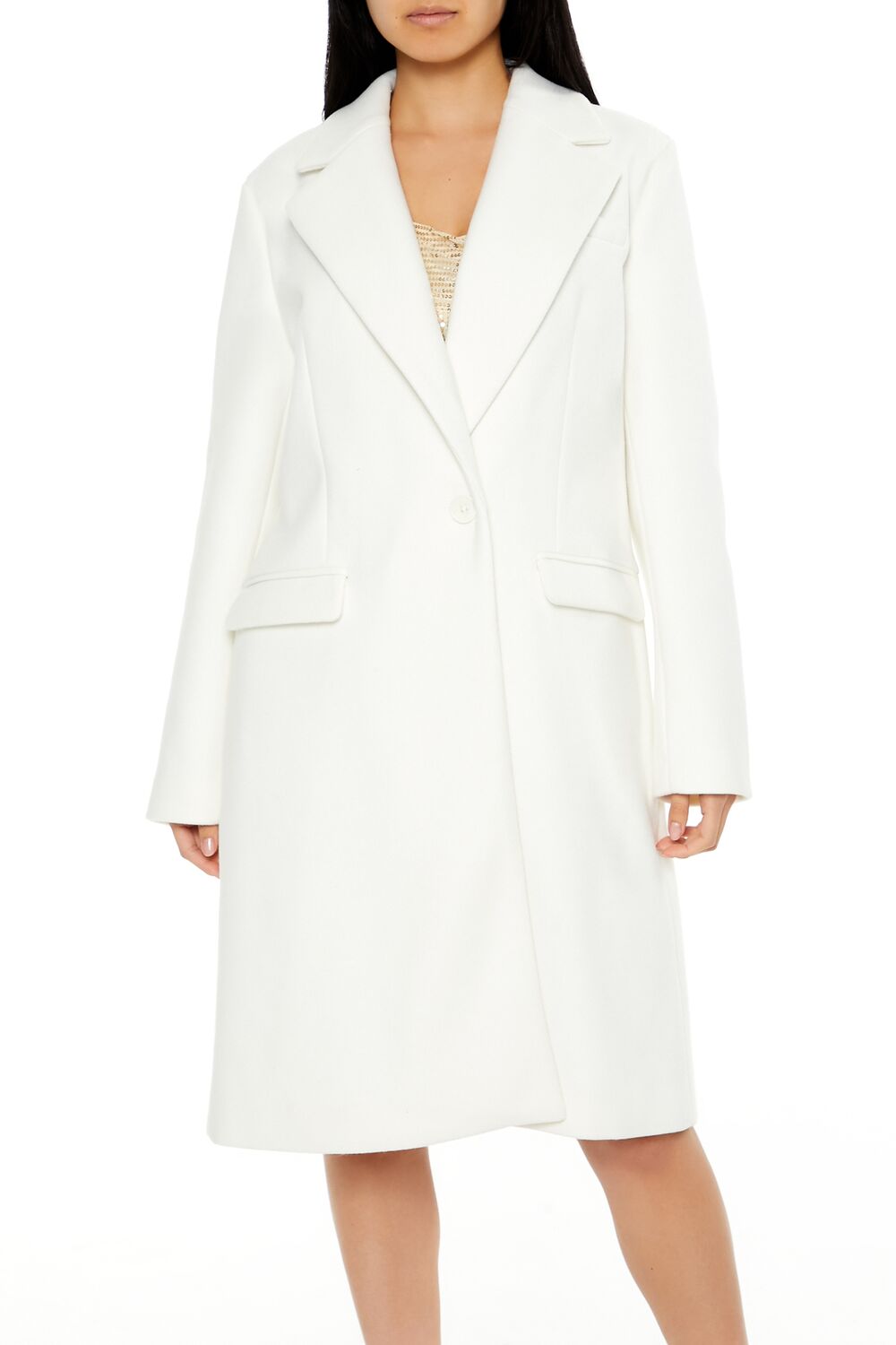 Forever 21 Notched Longline Coat - white - Bonton