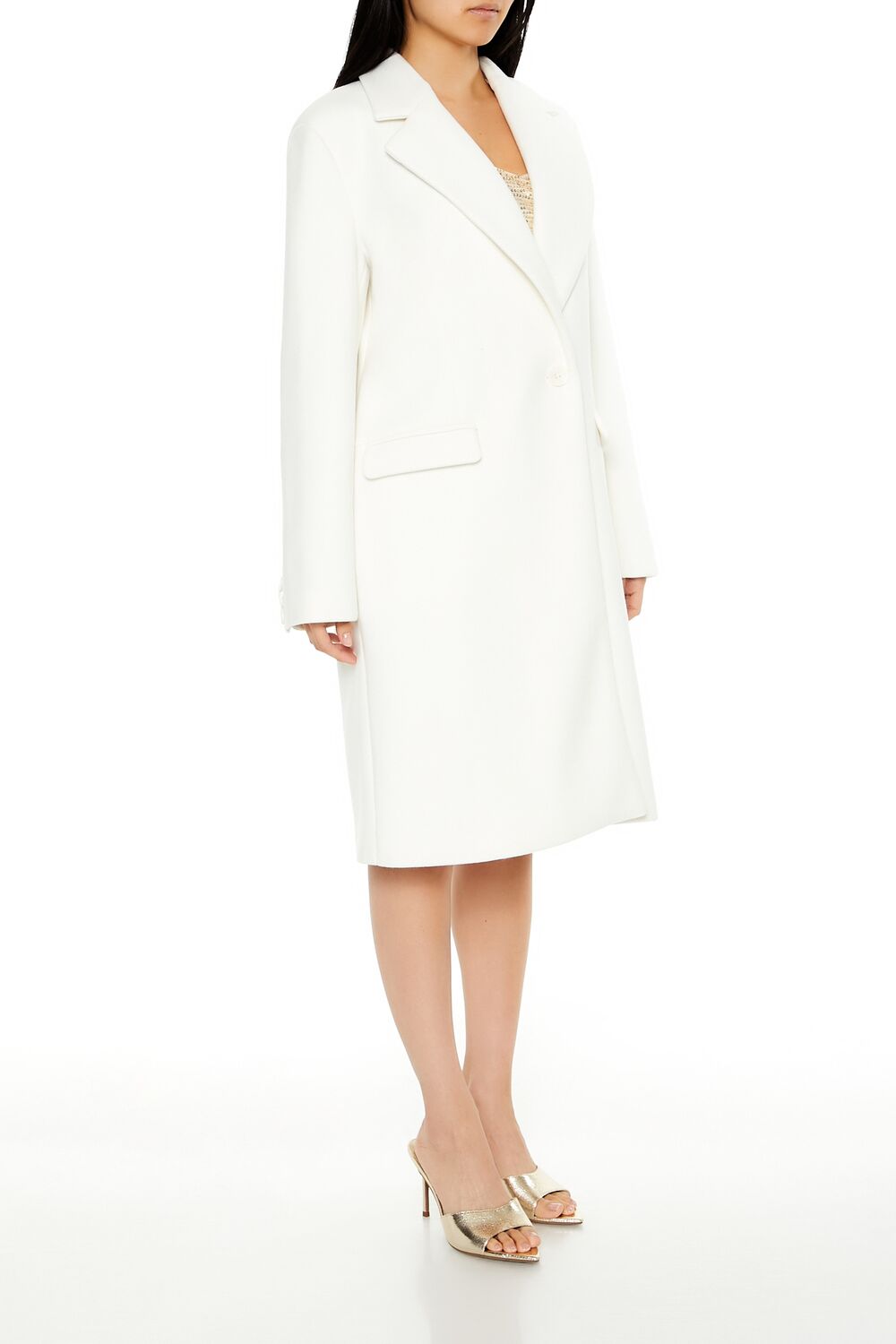  Forever 21 Notched Longline Coat - white - Bonton