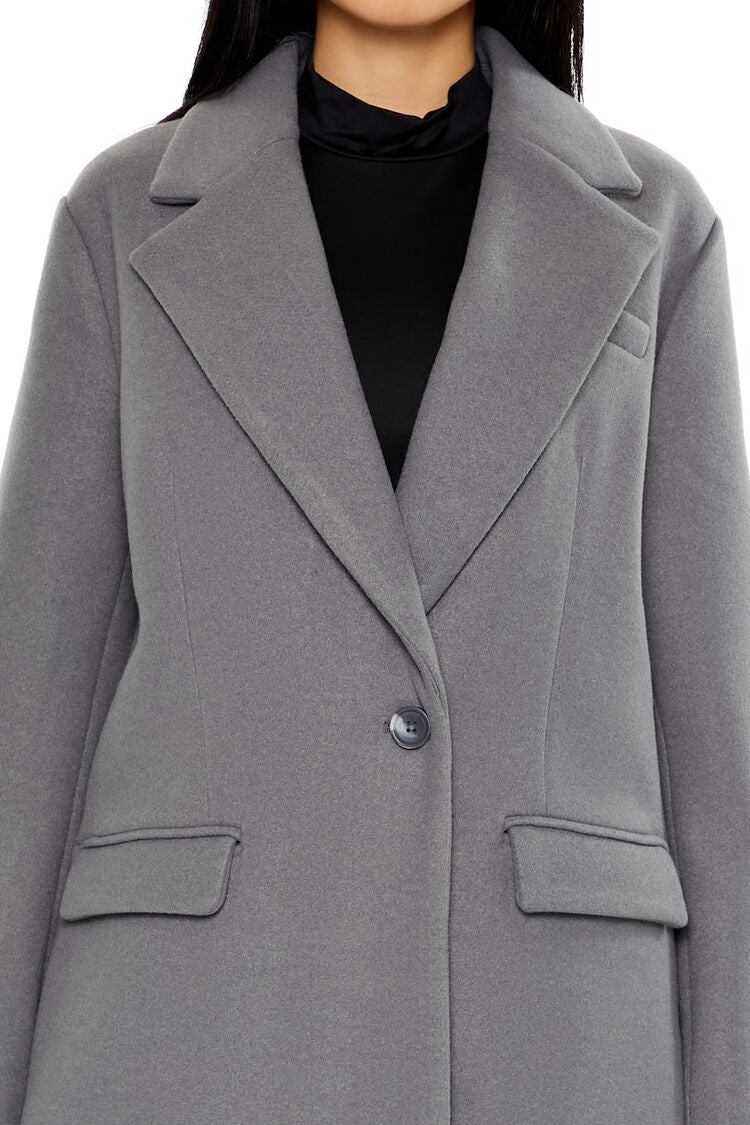  Forever 21 Notched Longline Coat - white - Bonton