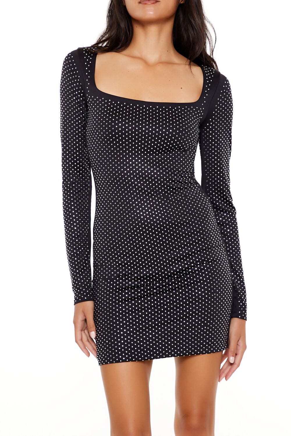  Forever 21 Contour Sculpt Rhinestone Mini Dress - black-swatch - Bonton