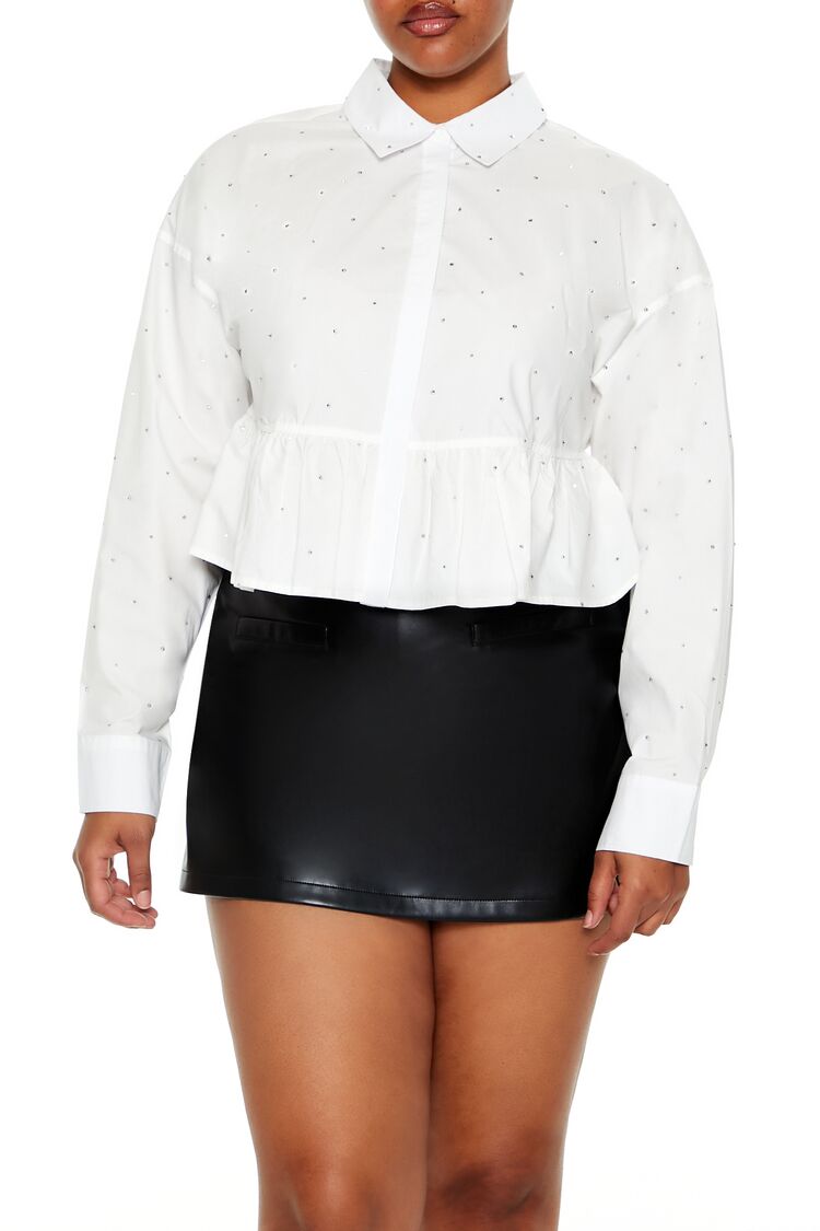 Forever 21 Plus Size Rhinestone Peplum Shirt - white - Bonton