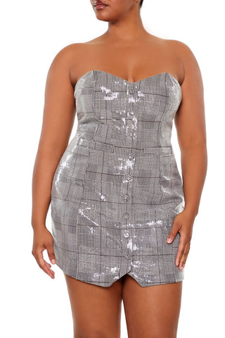 Plus Size Sequin Plaid Mini Tube Dress